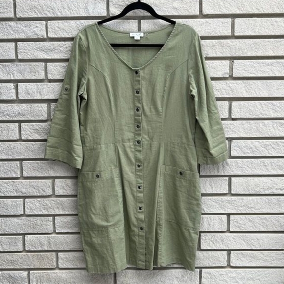 Linen Snap Button Shift Dress - Picture 1 of 3